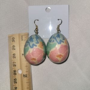 Floral Decopaauge Fabrege Inspired Vintage pink, blue,and green dangle earrings